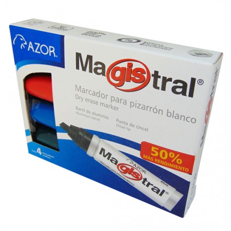 MARCADOR PARA PIZARRON AZOR MAGISTRAL COLOR SURTIDO 4 PIEZAS