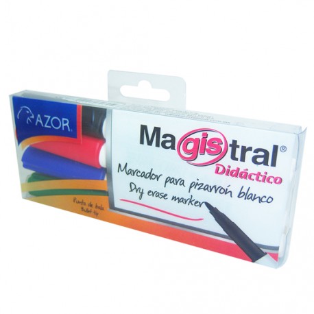 MARCADOR PARA PIZARRON AZOR MAGISTRAL DIDACTICO 84074 COLOR SURTIDO 4 PIEZAS