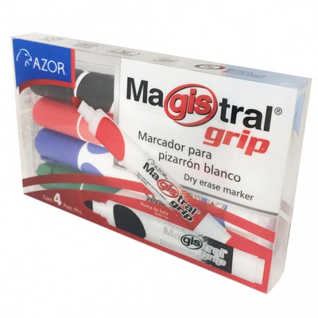 MARCADOR PARA PIZARRON AZOR MAGISTRAL GRIP COLOR SURTIDO 4 PIEZAS