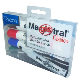 MARCADOR PARA PIZARRON AZOR MAGISTRAL CLASICO 83474 COLOR SURTIDO 4 PIEZAS