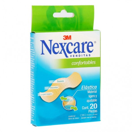 VENDITAS CONFORTABLES NEXCARE DE 5 CM TRANSPARENTE CON 20 PIEZAS