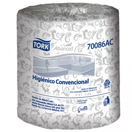 PAPEL HIGIENICO TRADICIONAL TORK 700148 DE 500 HOJAS DOBLES DE 10.1 X 9.5 CM COLCHON DE 48 ROLLOS