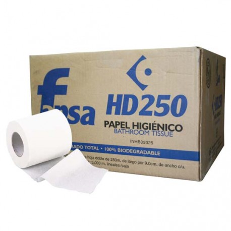 PAPEL HIGIENICO BOBINA FAPSA 3325 JR HOJA DOBLE DE 250 M X 9 CM 12 PZAS