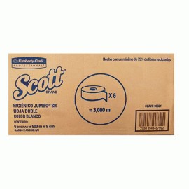 PAPEL HIGIENICO BOBINA SCOTT 90621 SR HOJA DOBLE DE 500 M X 9.5 CM 6 PZAS