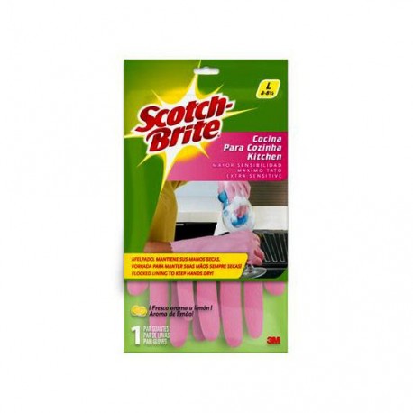 GUANTES DE DE HULE AFELPADO SCOTCH-BRITE DEL NUMERO 8 USO DOMESTICO COLOR ROSA 1 PZA