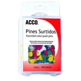 PIN CON CABEZA DE CABEZA PLASTICA CON PUNTA DE METAL ACCO COLORES SURTIDOS SOLIDOS 1 BLISTER CON 100 PIEZAS