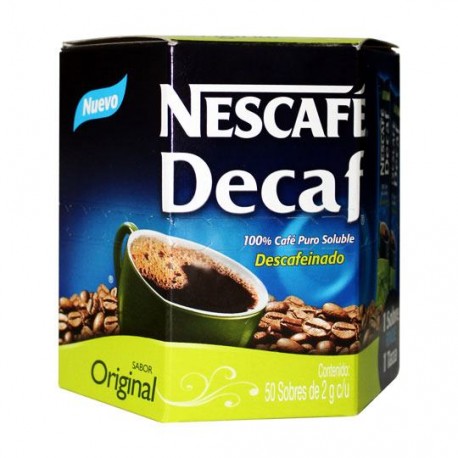 CAFE DESCAFEINADO NESCAFE DECAF CONTENIDO NETO 50 SOBRES DE 2GR C/U