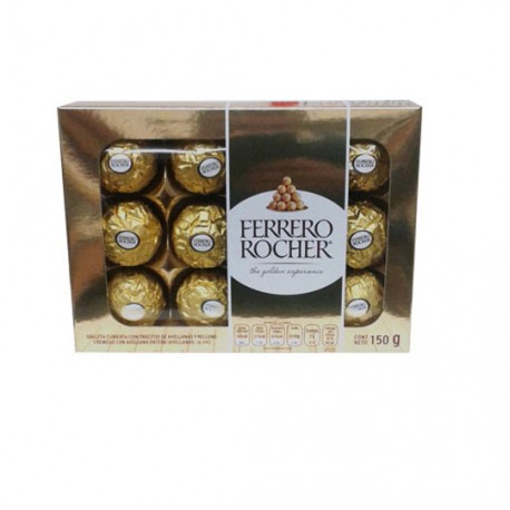 CAJA CHOCOLATE FERRERO ROCHER CON AVELLANA 12 PZAS 150GR